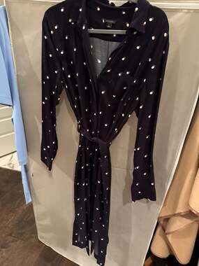 Ann Taylor Polka Dot Zip Front Long Sleeve Belted Midi Shirt Dress